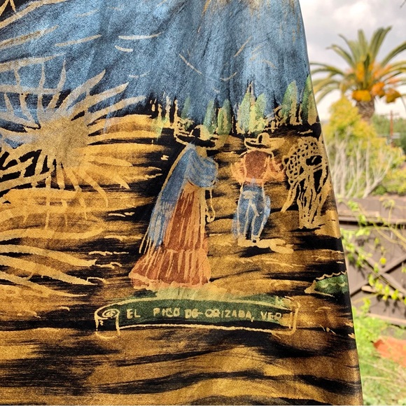 VINTAGE Mexican 1950s Black & Metallic Hand Painted Souvenir Circle Midi Skirt - Picture 10 of 11